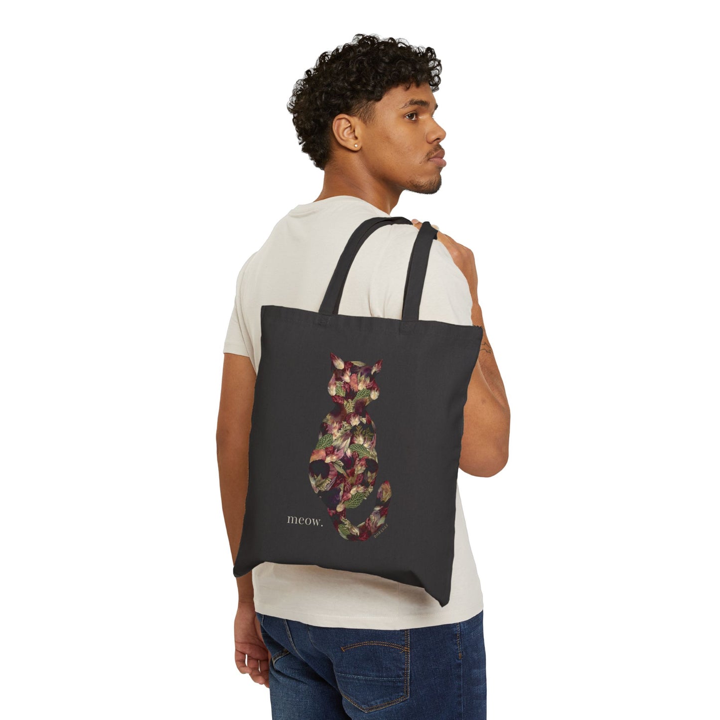 botanical meow -Black Canvas Tote Bag