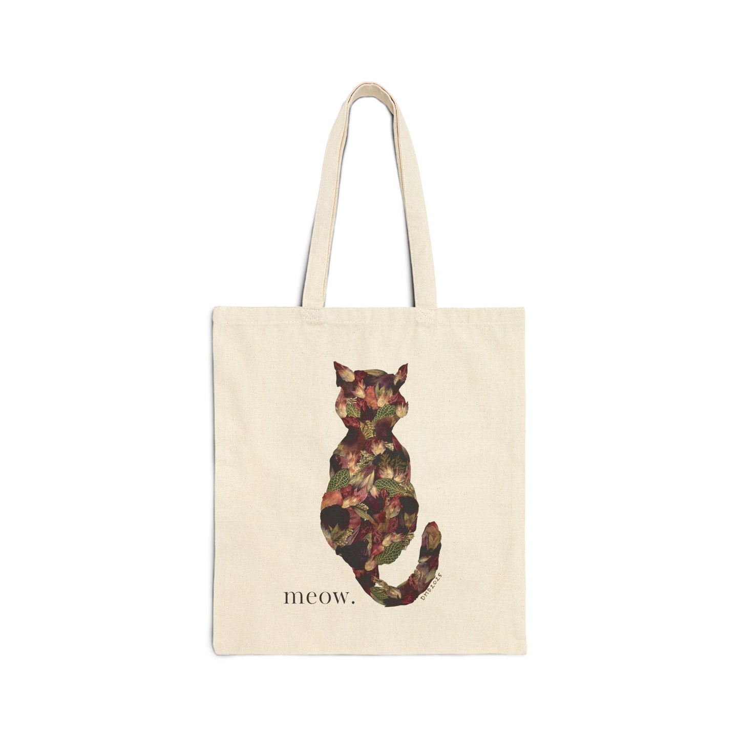 Botanical Meow Cat -Neutral Canvas Tote Bag
