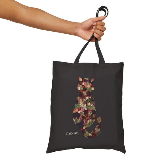 botanical meow -Black Canvas Tote Bag