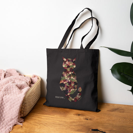 botanical meow -Black Canvas Tote Bag